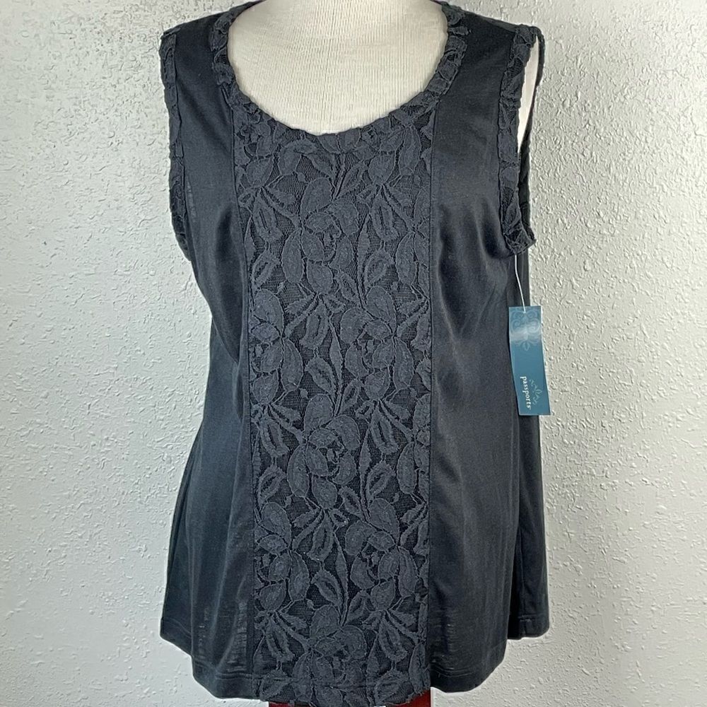 NWT Passports Womens Black Lace Tank Top Size L